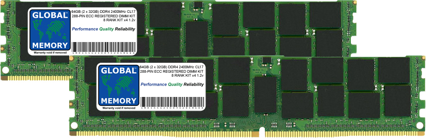 64GB (2 x 32GB) DDR4 2400MHz PC4-19200 288-PIN ECC REGISTERED DIMM (RDIMM) MEMORY RAM KIT FOR SERVERS/WORKSTATIONS/MOTHERBOARDS (4 RANK KIT CHIPKILL)